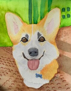 Painting of a corgi