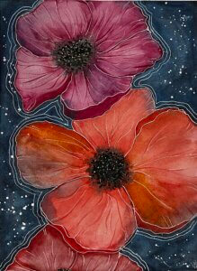 Close up painting of two flowers