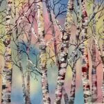 Birch trees with a pastel background